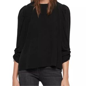 All Saints Josephine Puff Sleeve Top in Solid Black Women's Size Small